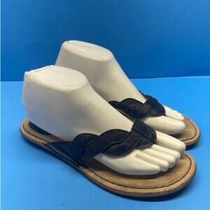 B.O.C Born Concept Sz 8 DARK BLUE Leather Braided Strap Thong Sandals